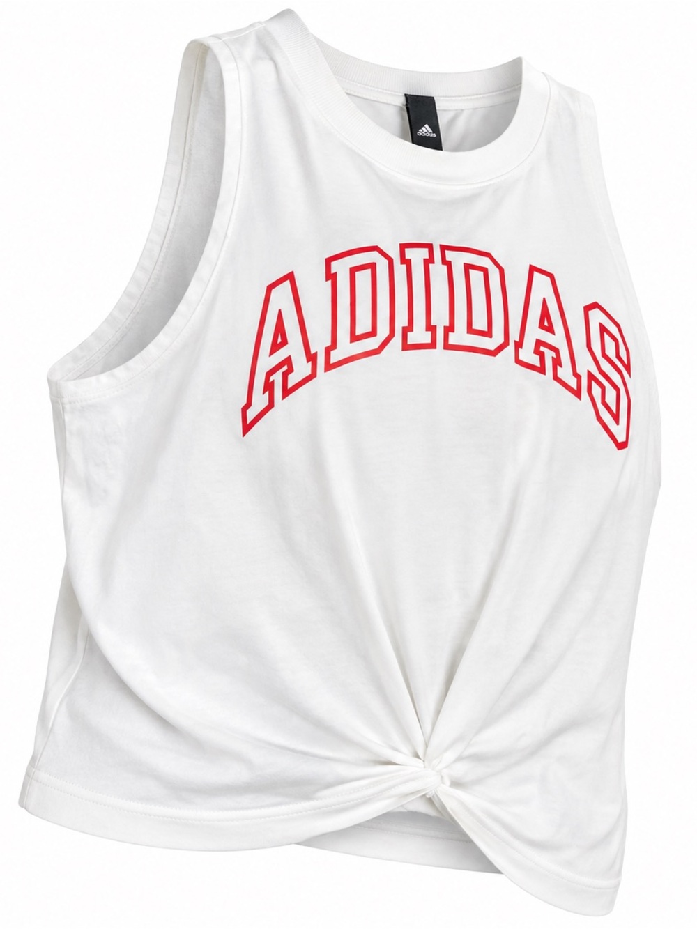 adidas White Tank Top with Red Logo and Front Knot